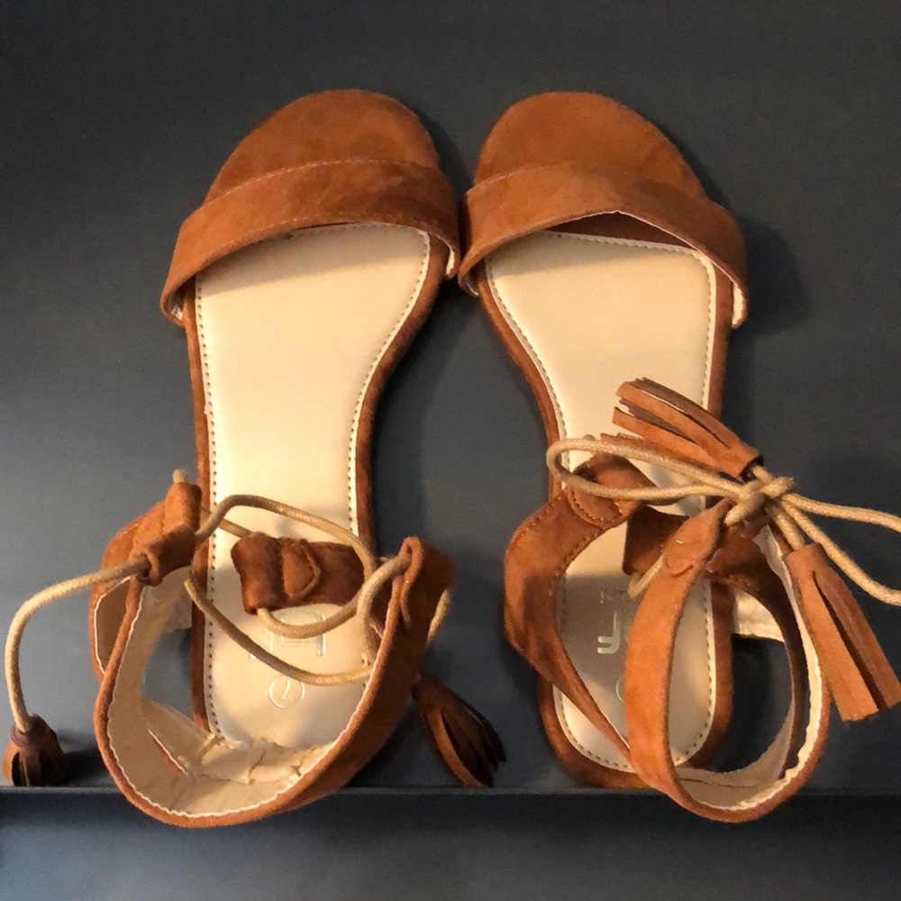 Brown ankle tie sandals